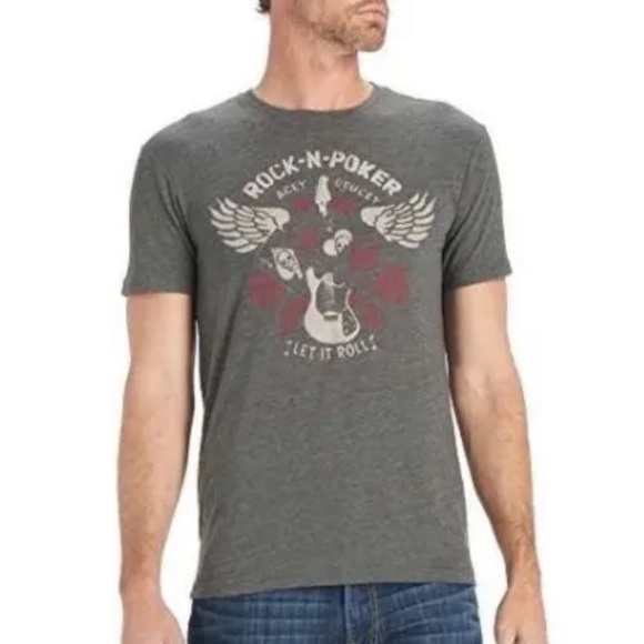 Lucky Brand Other - Lucky Brand Rock N Poker Gray T-shirt XL Let It Roll Guitar Graphic Cards